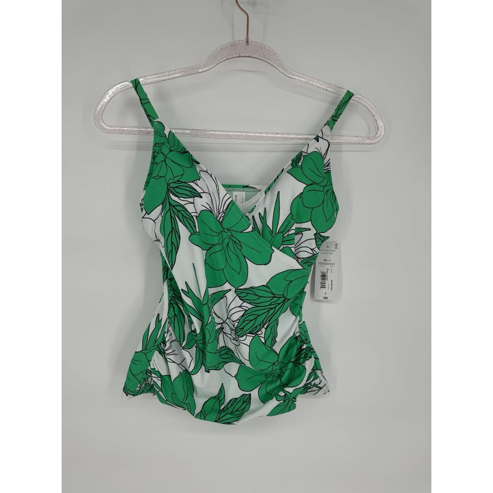 NWT Liz Claiborne Womens Sz 6 Riviera Garden Tankini Top Green Palm Org $56 NEW